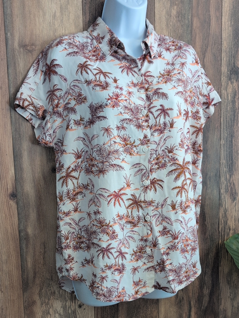 beachlunchlounge Short Sleeve Tropical Palm Trees Button-Up Shirt XS 840A